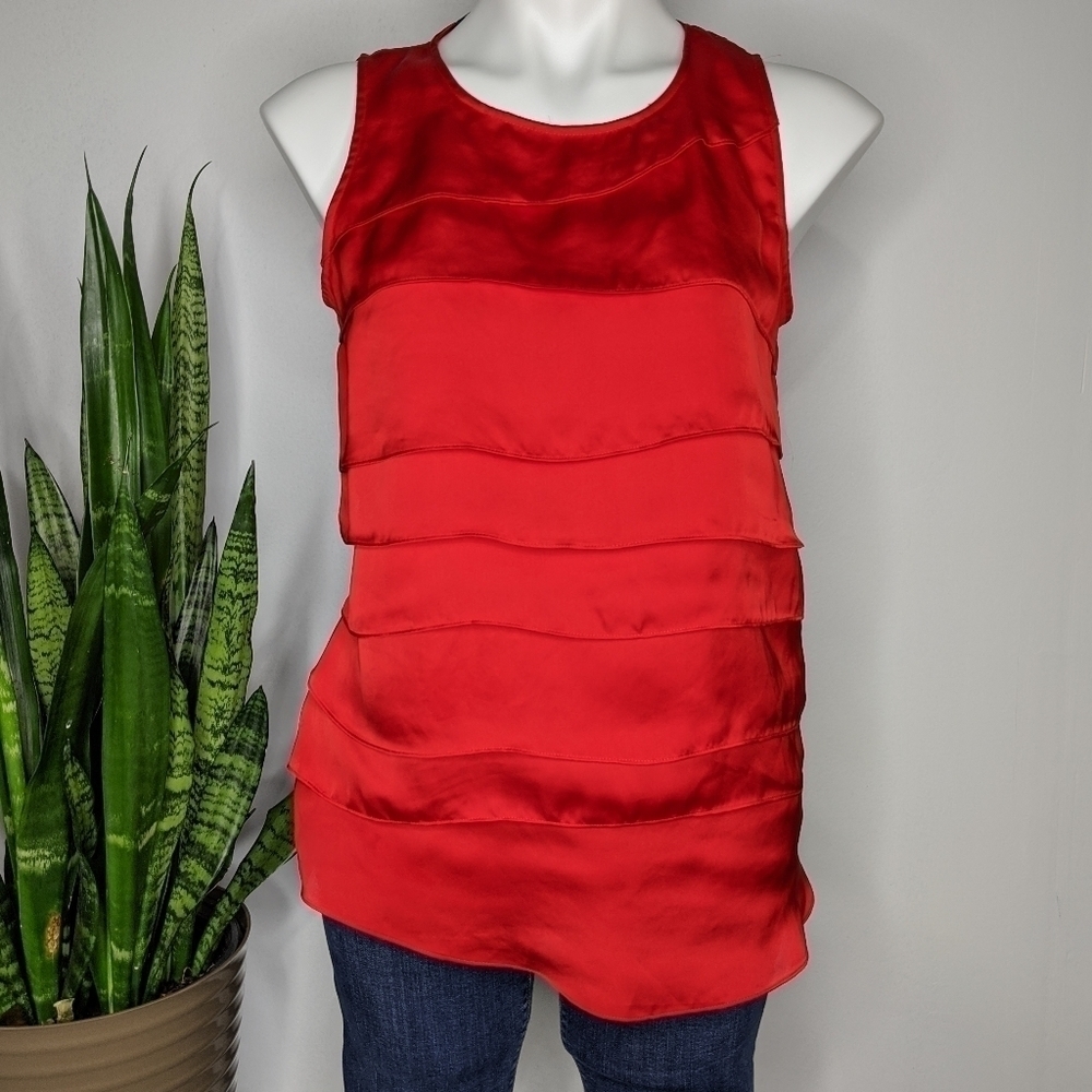 Anne Klein red satin professional blouse S